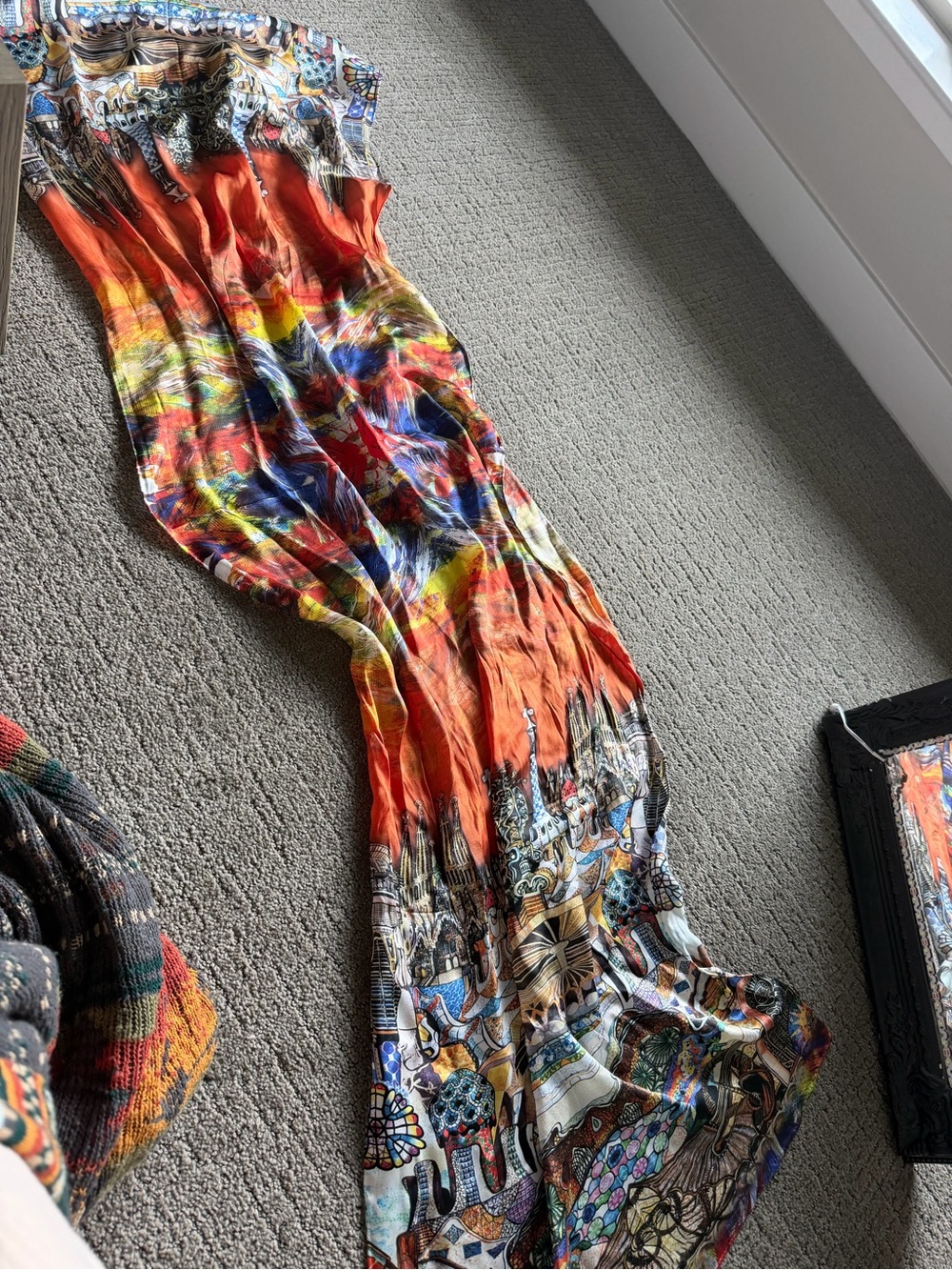 Women’s Multicolor Bohemian Large Silk Scarf - Orange Accent